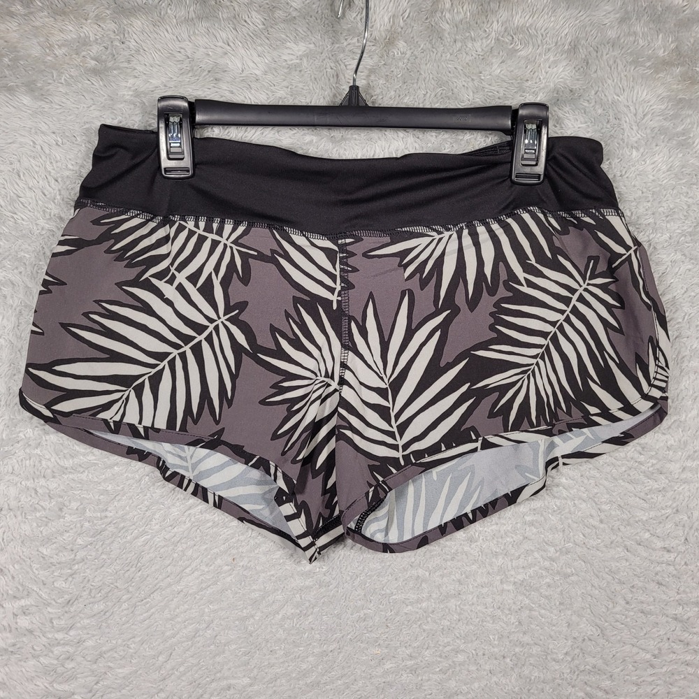 Rabbit Running Shorts Women L Gray Black Palm Leaf Catch‎ Me If You Can